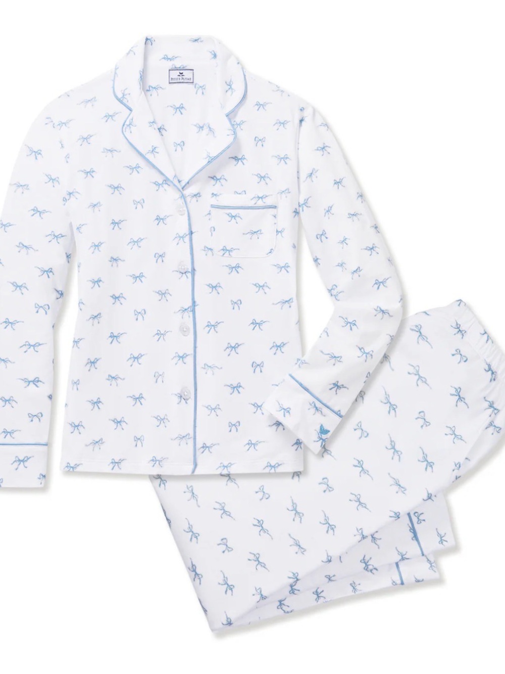 NWT Petite Plume Pima Pajama Set in Something Blue Bows Size Small - Picture 2 of 11